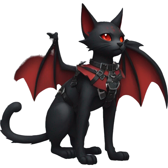 cool edgy black punk red ethereal fantasy nargacuga-bat-cat-Fakemon collar harness full body emoji