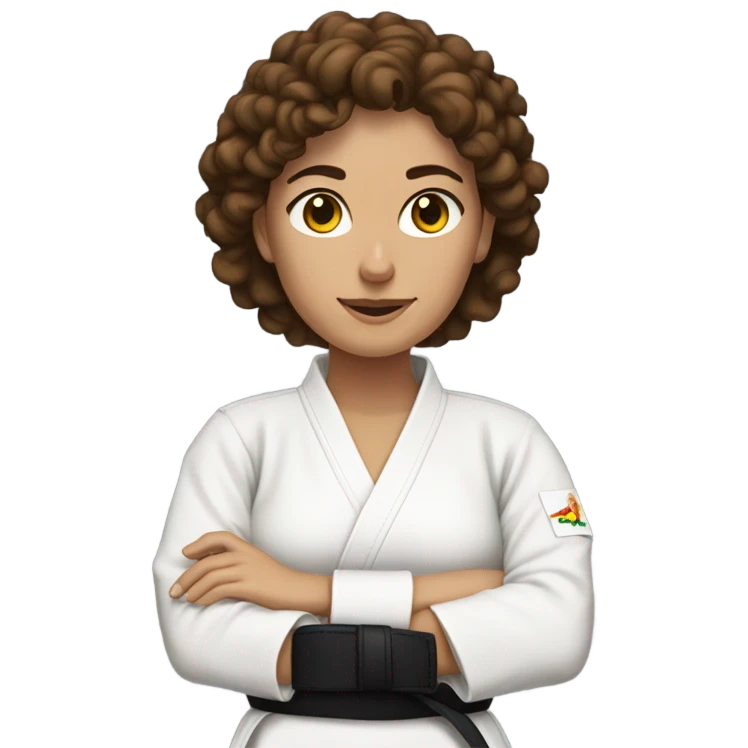 Curly brown hair, spanish woman judo black belt emoji