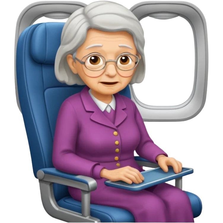 old woman passanger in plane seat emoji