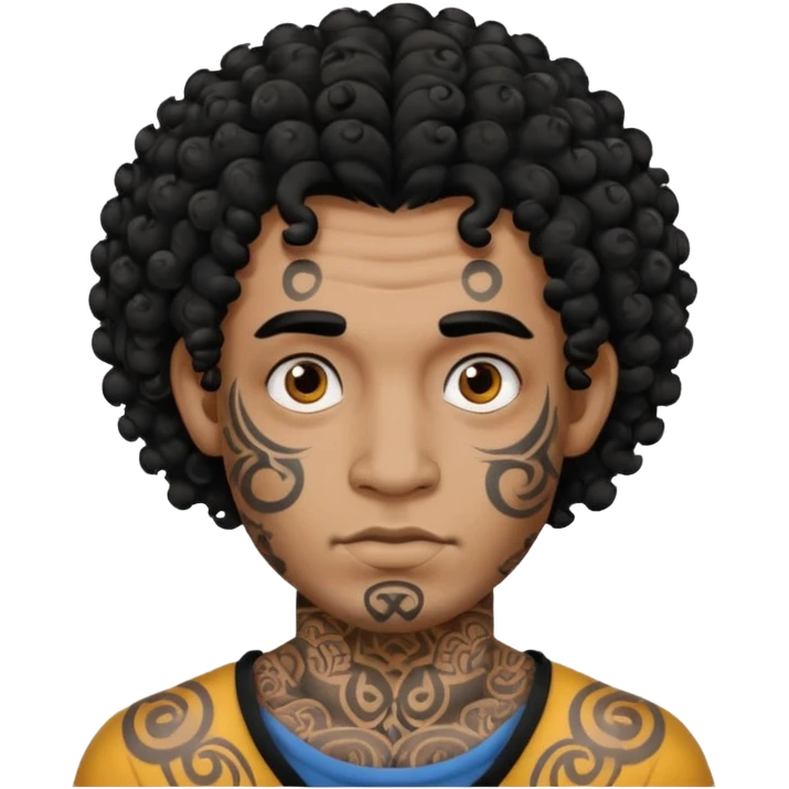 man curly hair and heavy face tattoo emoji