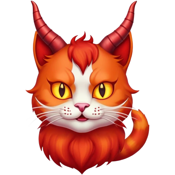 Evil red cat with horns and fire emoji