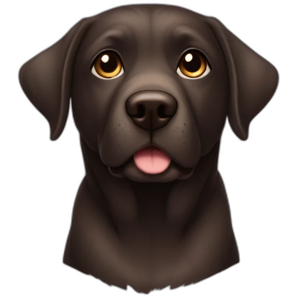 5 years old, female, Chubby, DARK brown, english lab, tired face, looking at you confused, little white scruff un chin emoji