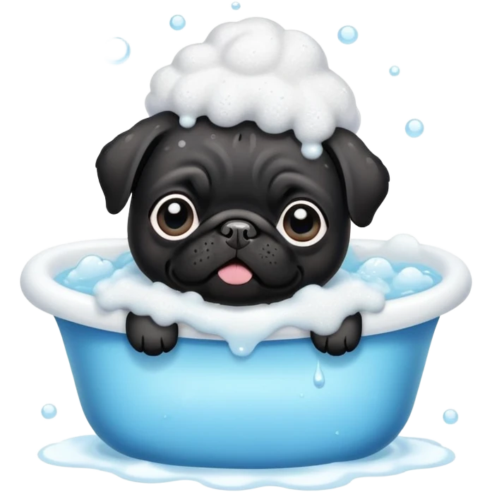 Black pug puppy with bath foam on top of his head emoji