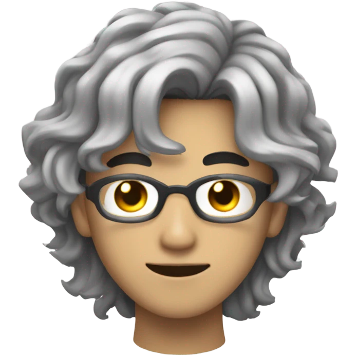 young asian cyberpunk man with gray hair black eyes wavy hair emoji