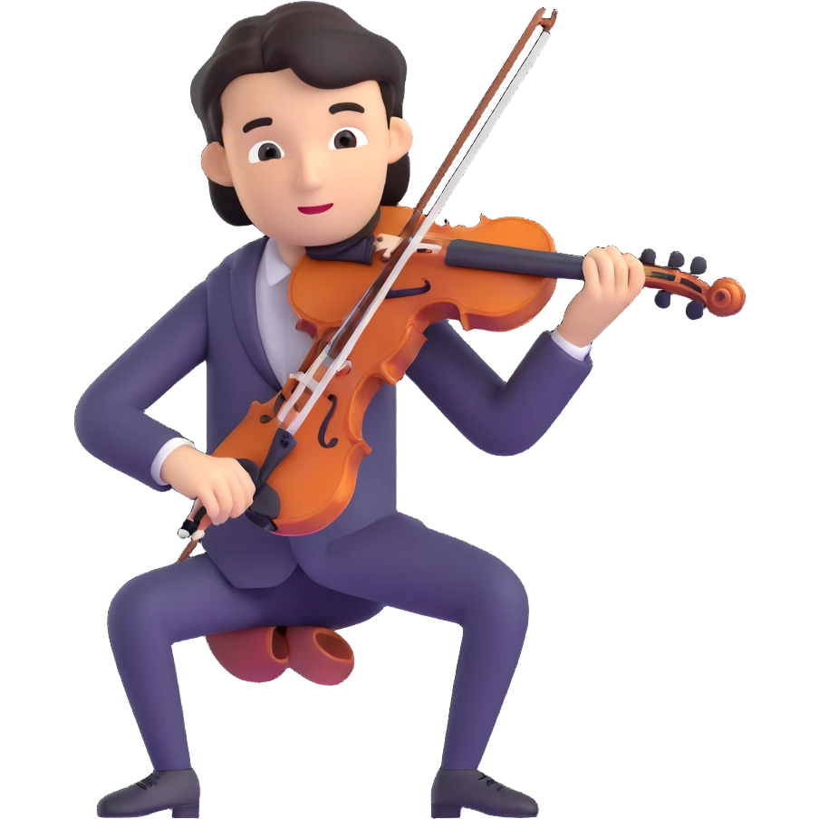 A character playing the violin emoji