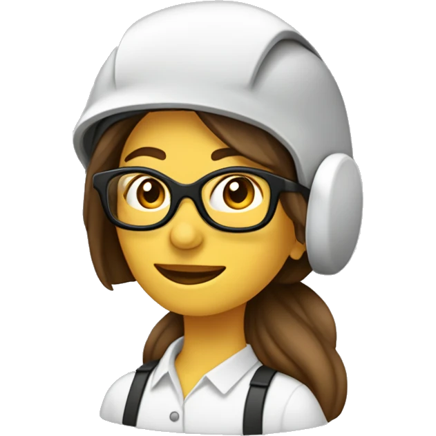 mujer con gafas, piel banca, cabello castaño al hombro liso, casco de ingeniería emoji