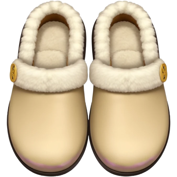 Soft beige slippers with fur lining, clean background emoji