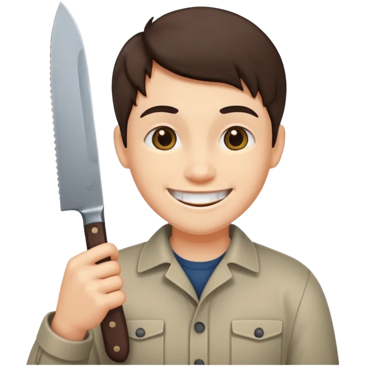 L'émoji : 😁 mais qui tien un couteau dans sa main emoji