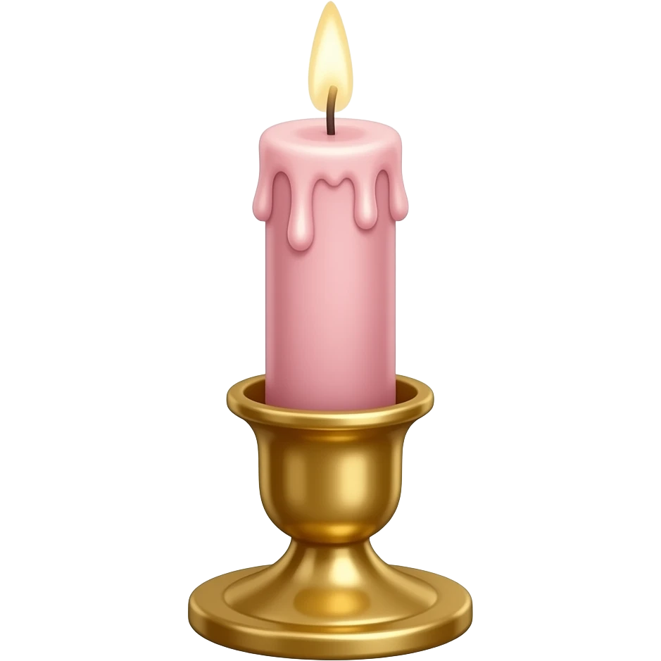 glossy soft smooth Thin tall neat petite cute slim dainty narrow Pastel Reddish-pinkish vintage candle in a tiny narrow gold candleholder emoji