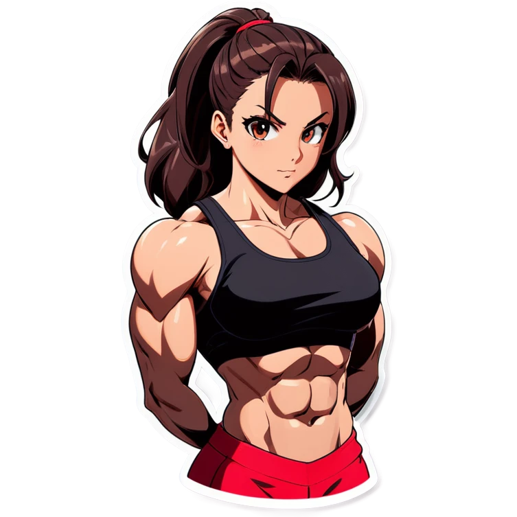Anime woman bodybuilder with six pack and beautiful faces emoji