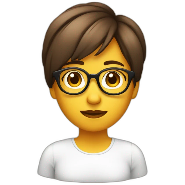 Chica pelo corto y marrón con gafas emoji
