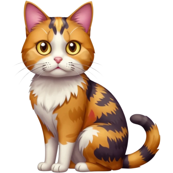full body anxious looking colourful light calico tabby cat with hazel eyes emoji