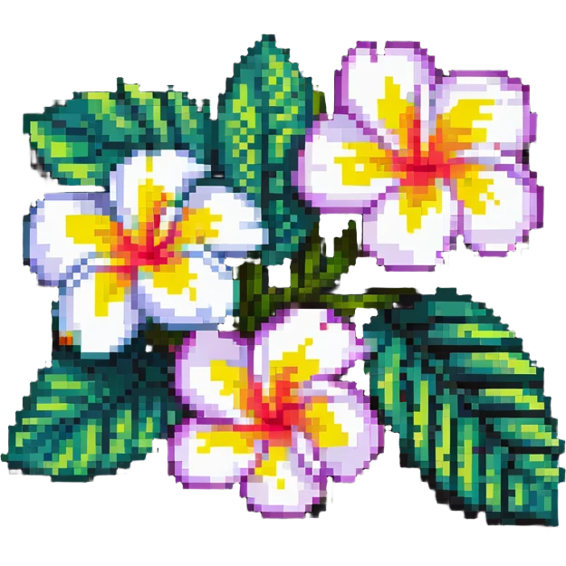 plumeria flower with tropical vibe, pixel art emoji