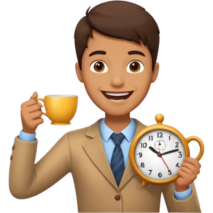 laughing with a clock and tea emoji