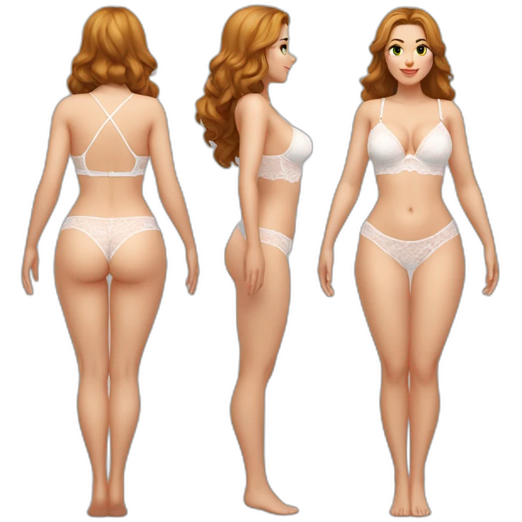 Full body Caucasian curvy cэbeauty white lingerie back and front views emoji