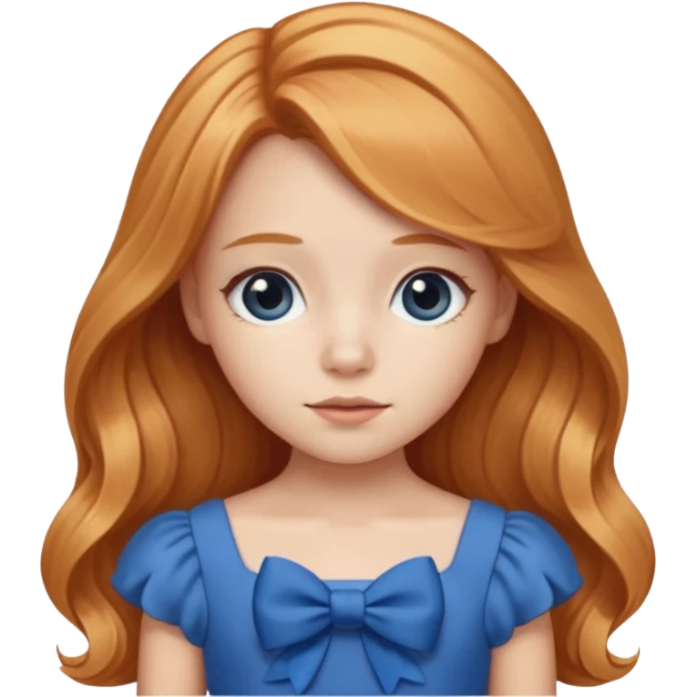 young girl with blue dress, cute blue bow and long strawberry  blonde hair emoji