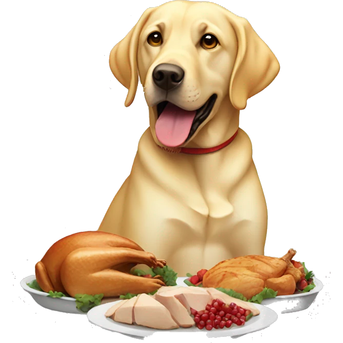 Yellow lab eating turkey emoji