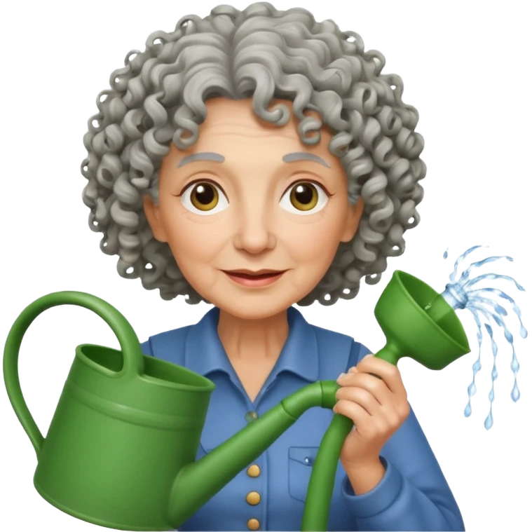 Older female florist – curly hair, hold garden watering pot emoji
