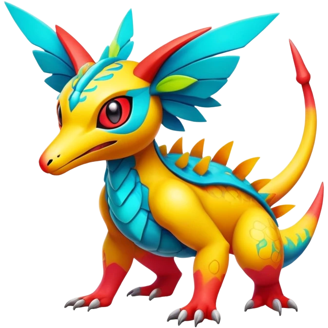 Colorful Exotic Pokémon-Fakémon-hybrid-creature (full body) emoji