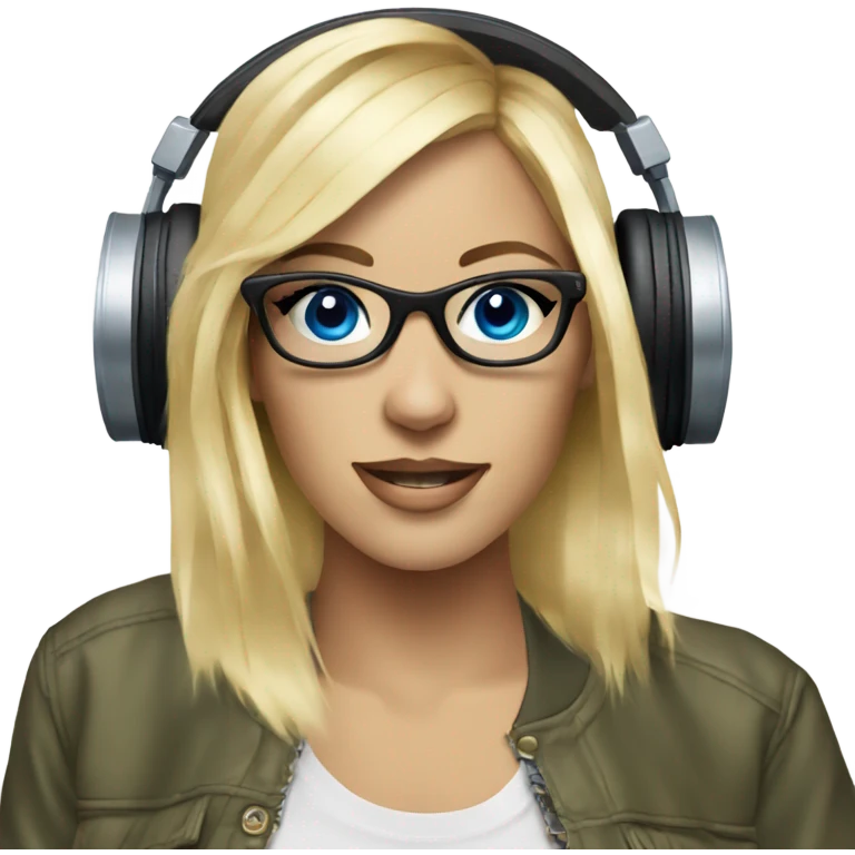Female dj blue eyes blonde hair with turntables and glasses  emoji