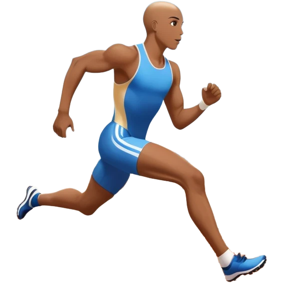 An icon symbolizing The background features a large stadium with cheering crowds, a digital timer, and a clear blue sky. professional running: a dynamic sprinting athlete in motion on a track, leaving motion lines behind. Transparent background emphasizes speed, endurance, and competition. emoji