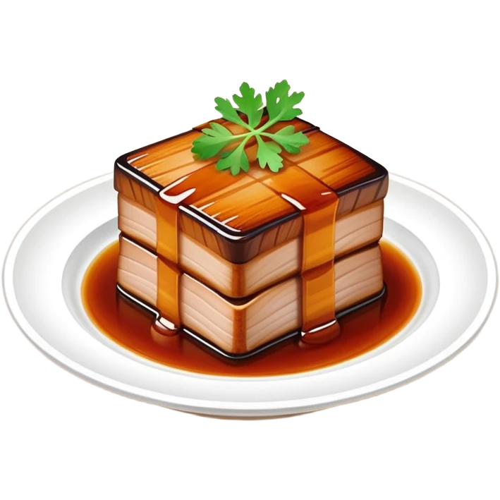 Dongpo Pork braised pork belly caramelized dish, simplified emoji style with bold outlines and bright colors, cartoon style Chinese culinary heritage emoji