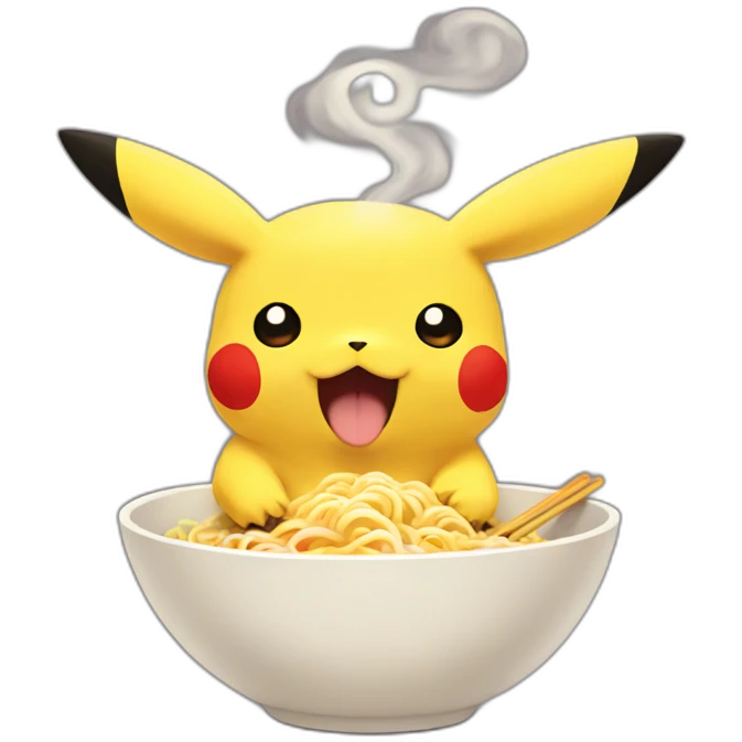 pikachu eating ramen emoji
