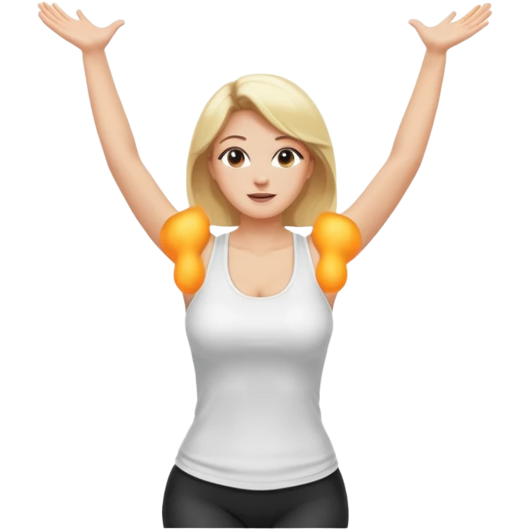busty blonde woman jumping with arms raised, SFW emoji
