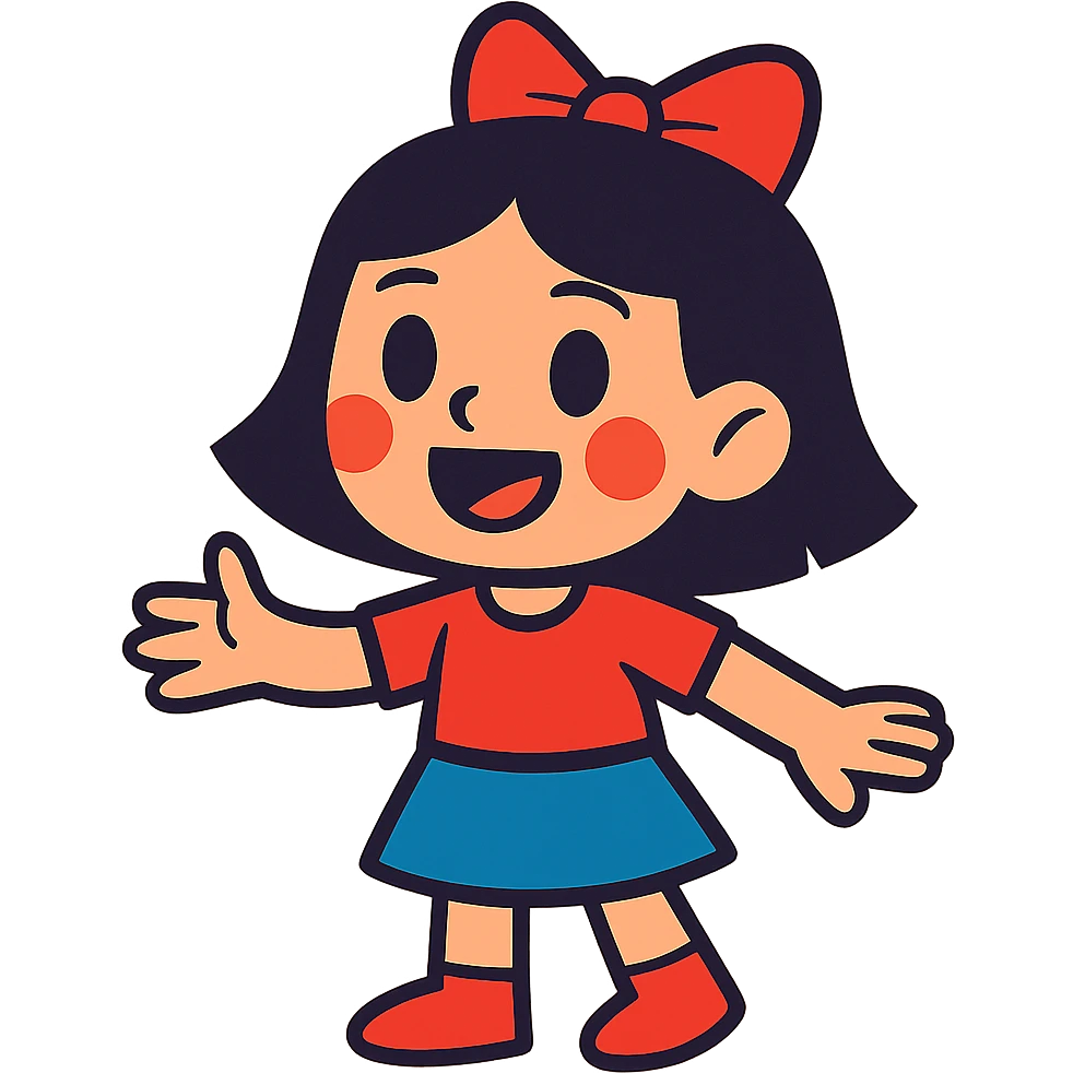 a girl with black hair, vibrant cartoon style emoji