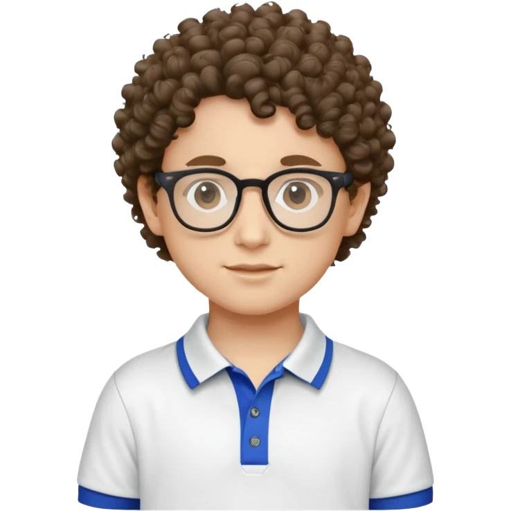 Kid in polo shirt with curly hairs in glasses emoji