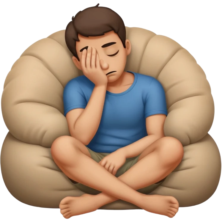 Scared man sitting curled up on himself, hidding his eyes emoji