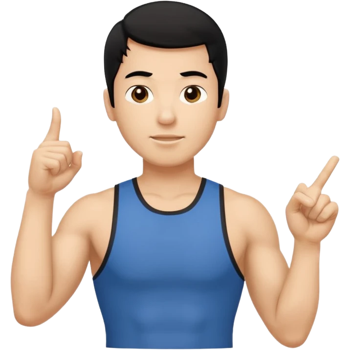 mach mir einen fitness trainer mit schwarzen haaren der seinen finger nach oben zeigt als hätte er eine idee emoji