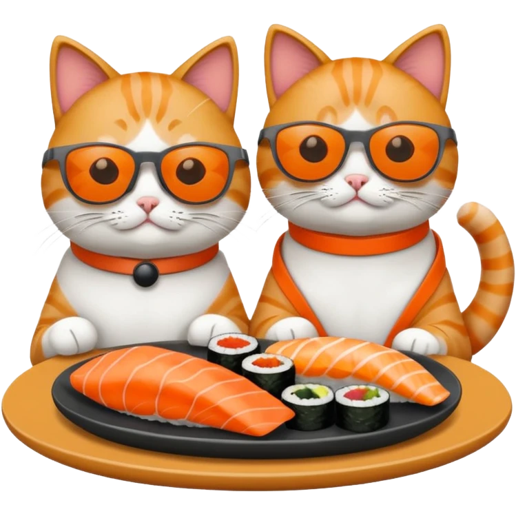 two cats wearing sunglasses eating sushi emoji