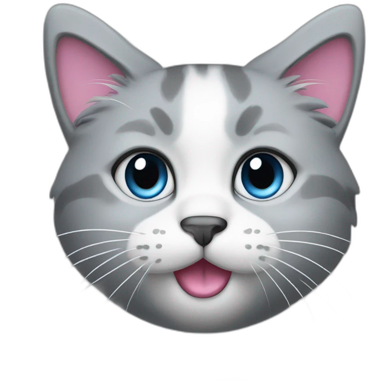a cat with a pink nose, gray fur, blue eyes and white lower face emoji
