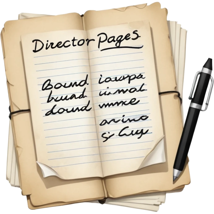 Director Script – bound pages with notes emoji