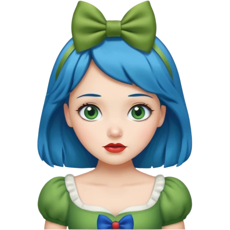 snow white with green dress blue hair bow and green eyes emoji