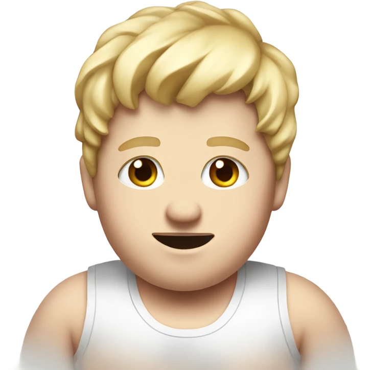 Make a fat white kid with blonde hair with chocolate stains on his white tanktop emoji