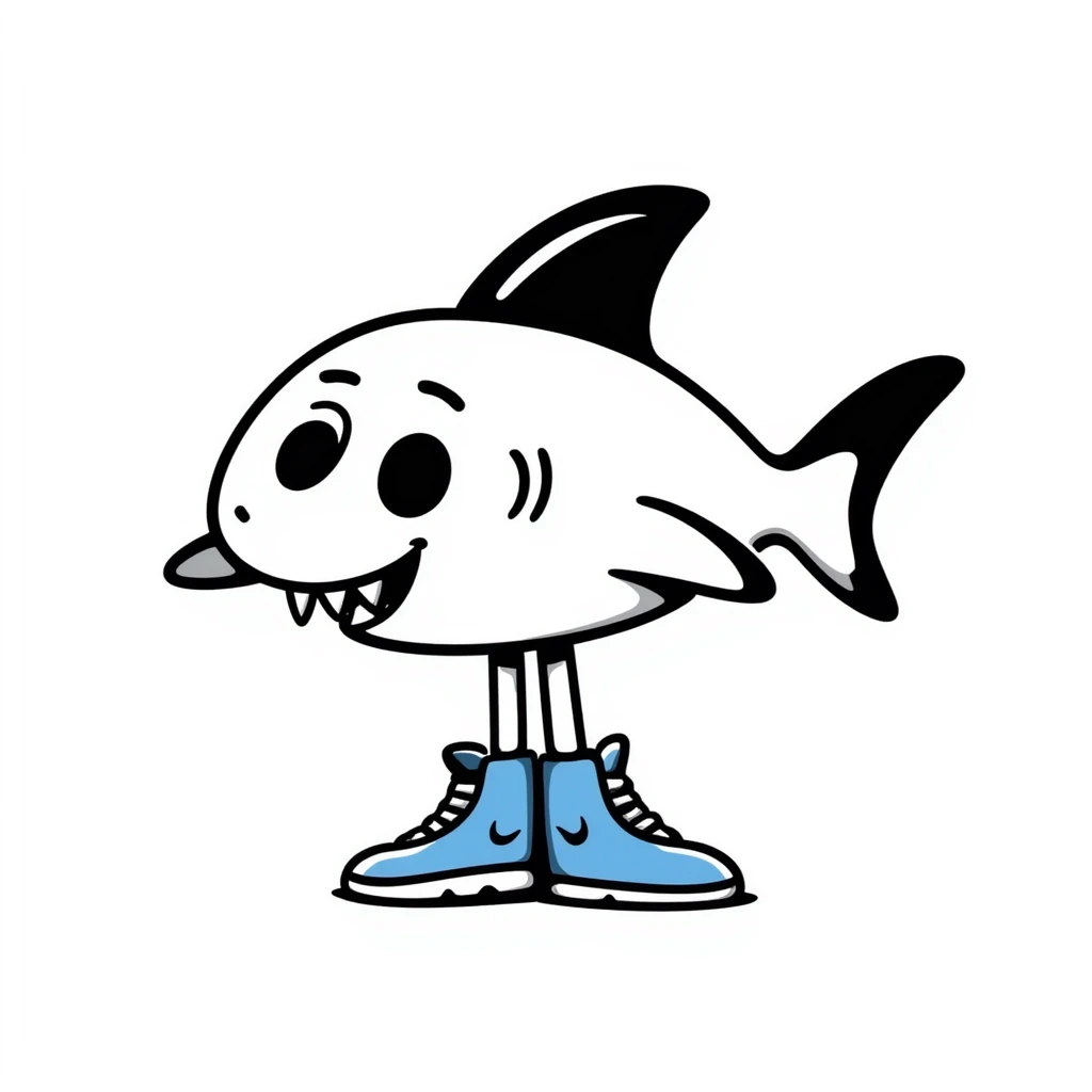 hand-drawn shark with blue Nike shoes, sketchy lines emoji
