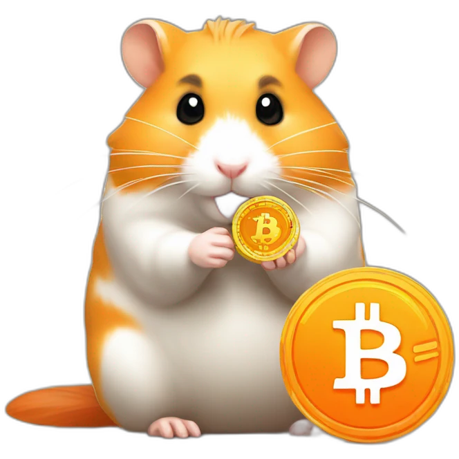 an orange hamster holding a BTC coin, pixelart emoji
