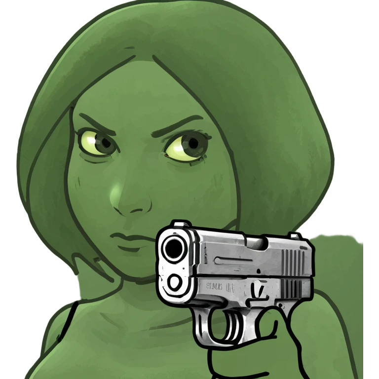 girl holding a gun with a tired expression  kn ￼ emoji