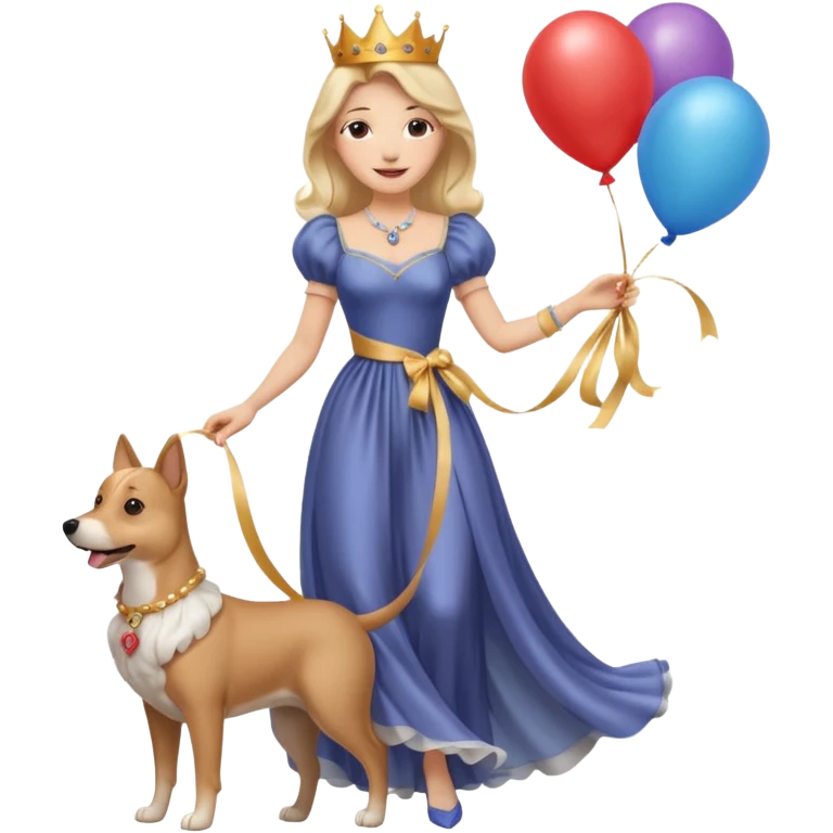queen wearing dress, holding dog balloon emoji