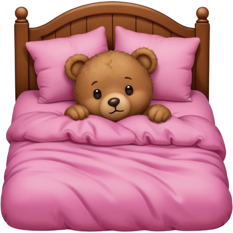 Brown Teddy bear sleeping in pink bed emoji