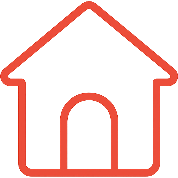 Create a simple home icon in color outline style with red outline, no fill, no text, transparent background. emoji