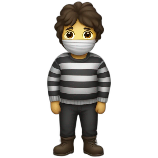 A thief in a mask and a striped sweater emoji