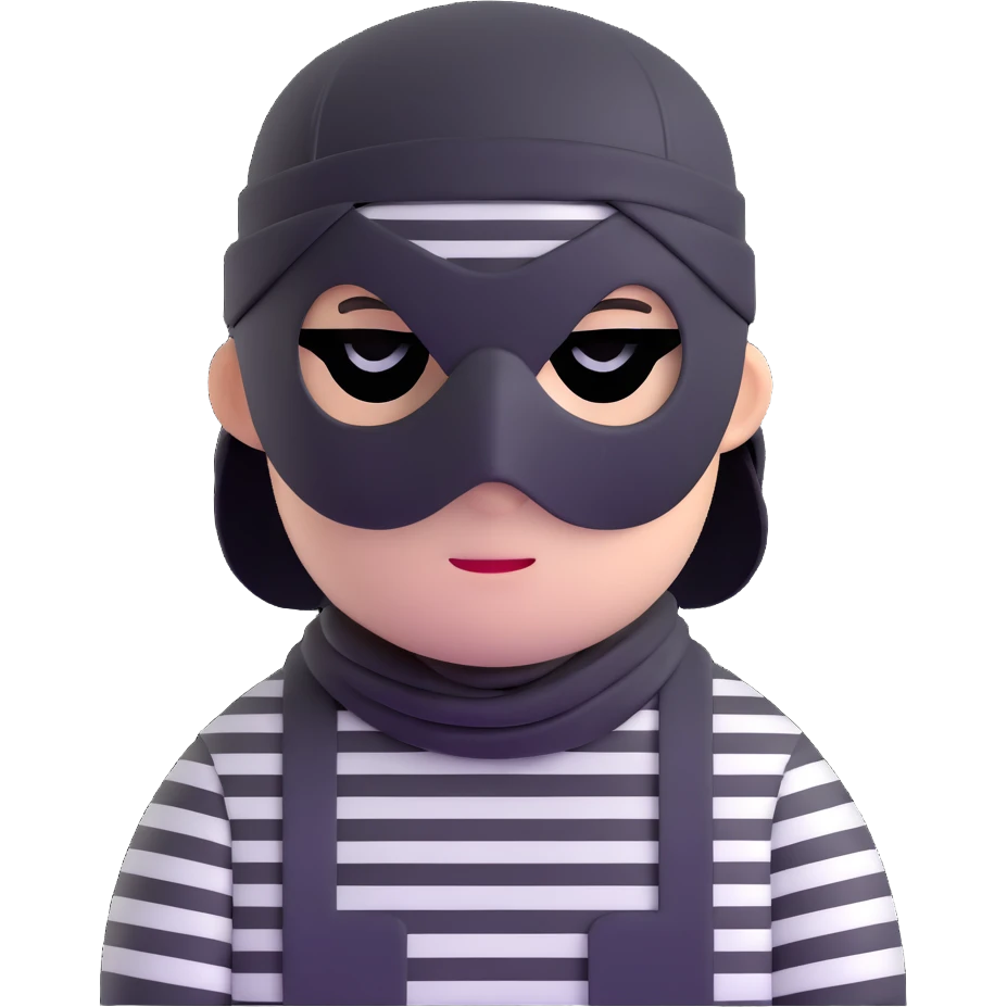 character with black and white striped shirt, black beanie, black mask over eyes emoji