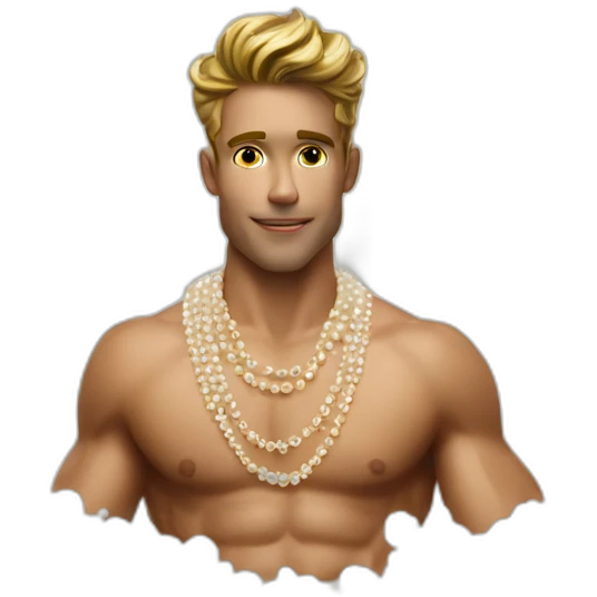 Posh-muscle-boy-pearl-necklace-in-golden-bathtub emoji