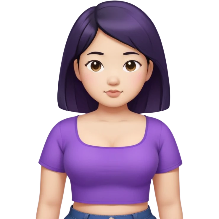 a girl that is asian, chubby, has black waist length hair, and cool tone skin with purple square neck shirt. make it torso length  emoji