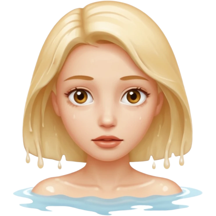 Woman submerged in black water, wet skin and eyes above surface, silent invitation emoji