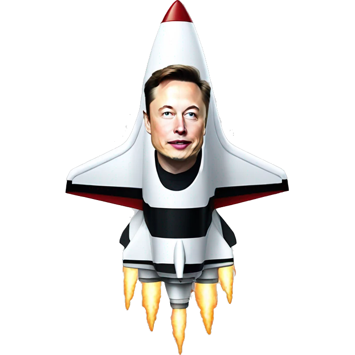 Elon Musk on a flying rocket emoji