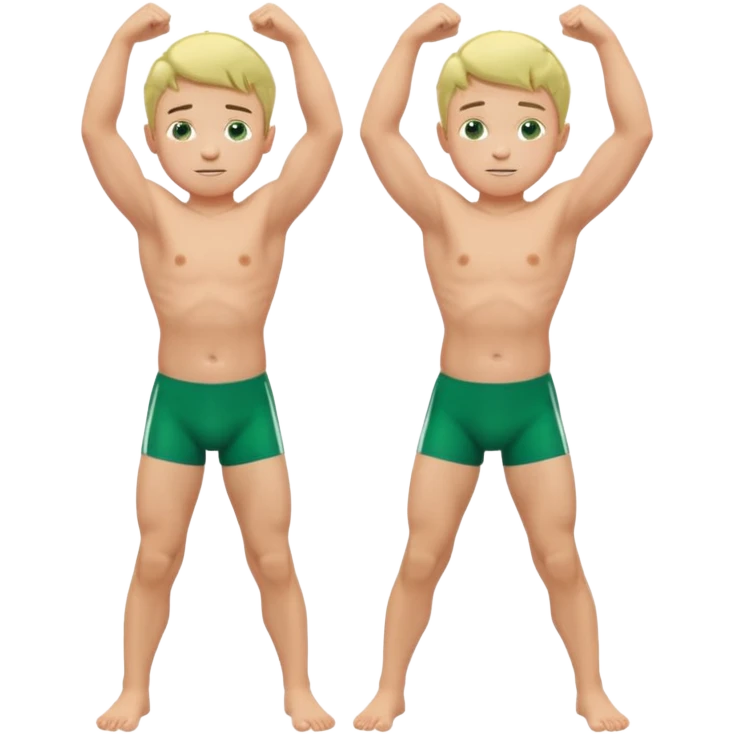 Little boy in a green speedo flexing his arms and bending his knees emoji